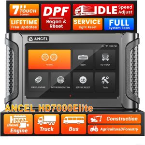 ANCEL HD7000 Elite 7'' Heavy Duty Truck Scanner with DPF Regen, Speed Limit, Idle Adjustment & Service Reset, Full System Diesel Diagnostic Tool for Cummins Detroit Volvo CAT Paccar International