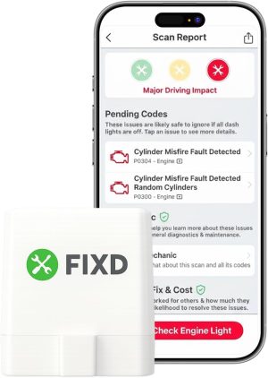 FIXD Bluetooth OBD2 Scanner for iPhone & Android - Diagnostic Scan Tool for Repairs and Car Buying - Check Engine Code Reader & Enhanced Codes - (1 Pack w/Free 14-Day FIXD Premium Bundle) eBaydiy Tools