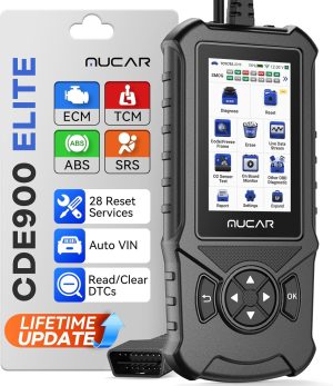 MUCAR CDE900 Elite OBD2 Scanner with 28 Reset Service, Oil/SAS/EPB/BMS/ABS Bleeding, Engine Transmission ABS SRS Car Diagnostic Tool, FCA AutoAuth, Lifetime Free Upgrade eBaydiy Tools