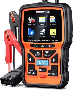 Upgraded of NT301, 2-in-1 FOXWELL NT301 Plus OBD2 Scanner Car Battery Tester, Professional Code Reader Check Engine Diagnostic Scanner Tool, 12V Automotive Cranking Charging Analyzer for 1996+ Vehicle eBaydiy Tools