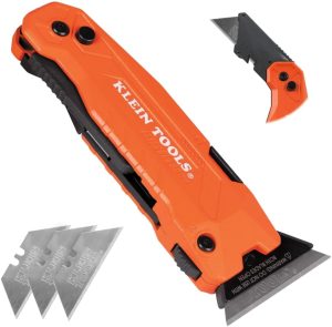 Klein Tools 44306 FLICKBLADE 2-in-1 Folding Utility Knife and Scraper with Built-In Blade Storage, Dual Locking Positions, Includes 3 Triple-Ground Carbon Steel Blades eBaydiy Tools