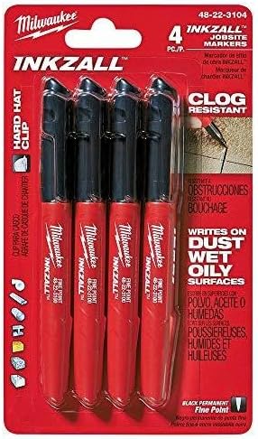 Milwaukee 48-22-3104 Inkzall Point Marker, Fine, Black, 4-Pack eBaydiy Tools