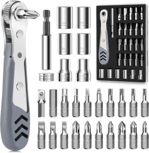 30in1 Right Angle Screwdriver, 36-Tooth Mini Ratchet Wrench, Angle Screwdriver for Tight Spaces, Low Profile Offset screwdrivers, Magnetic Ratchet Screwdrivers Repair Tool eBaydiy Tools