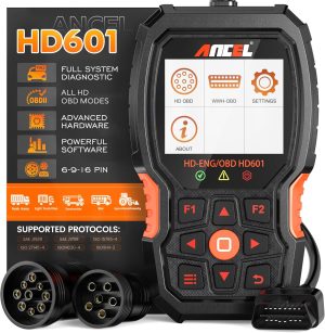 ANCEL Heavy Duty Truck Scanner HD601 All System Diesel Diagnostic Scan Tool fits for Cummins, Detroit, Freightliner, International, Paccar, Check Engine for Truck & Car 2 in 1 Code Reader eBaydiy Tools