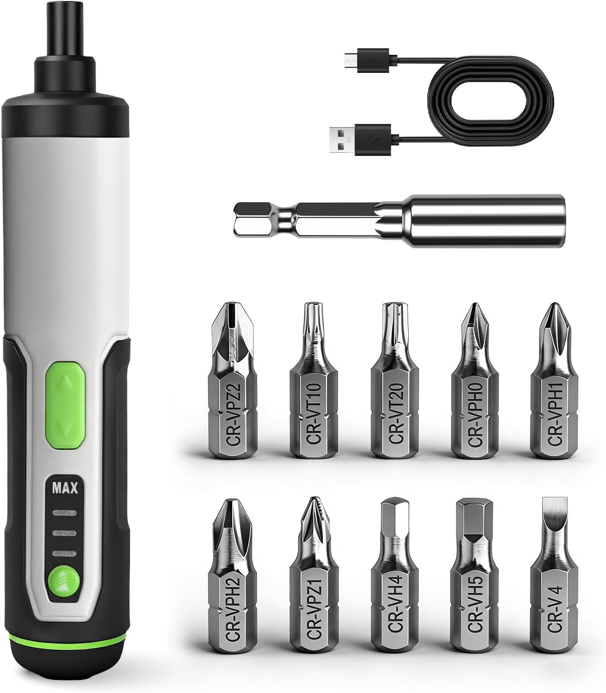 Electric Screwdriver Cordless Power Screwdrivers Set Tool Kit 10 Bits 3 Torque Settings LED Work Light Rechargeable for Furniture Bike Repair Tool