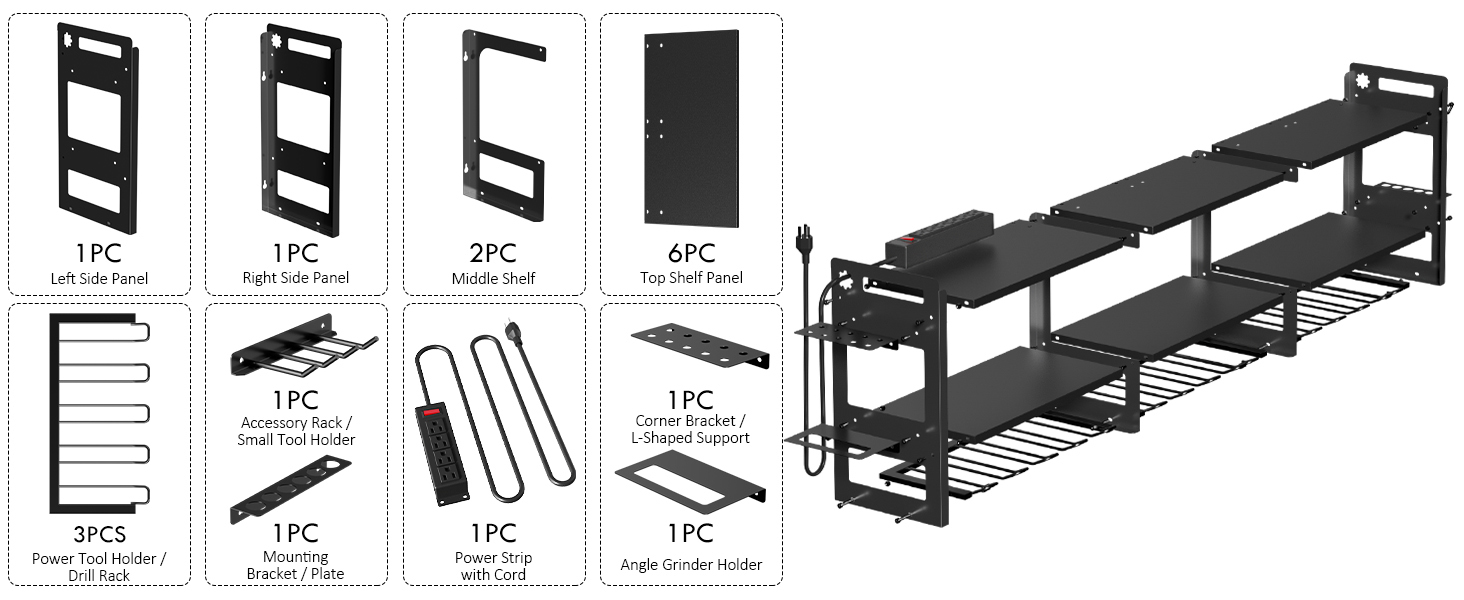 power tool organizer with charging station wall mount-P3 Black