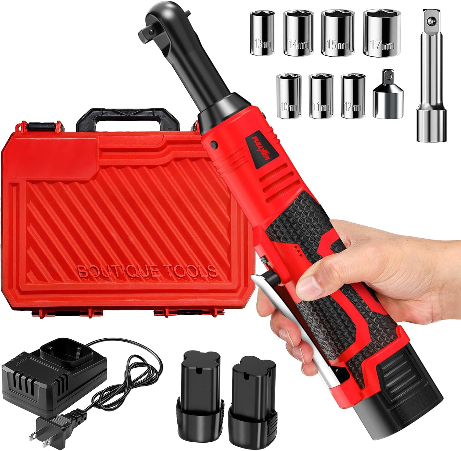Electric Ratchet Wrench Set,40 Ft-lbs, 550 RPM, 16.8V Cordless Ratchet Wrench 3/8", Variable Speed Power Ratchet Tool Kit with 1/4" Adapter, LED Light, 2 * 2.0Ah Batteries and Fast Charger