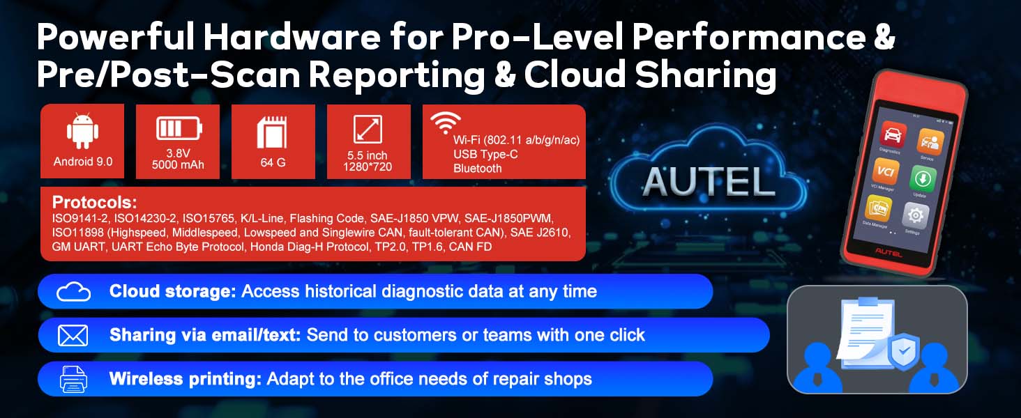 Autel MaxiDiag MD909 PRO Wireless All-Systems Diagnostic Tablet - Android Touchscreen, 11 Services