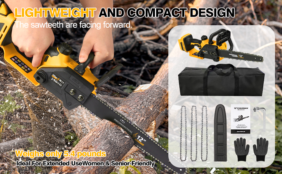 Brushless Electric Chainsaw 12&amp;#34; Cordless Tool Only for Dewalt 20V/60V Battery