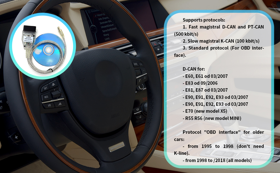 INPA K+ CAN Ediabas Cable with Switch DCAN Interface Coding Support E serials Interface