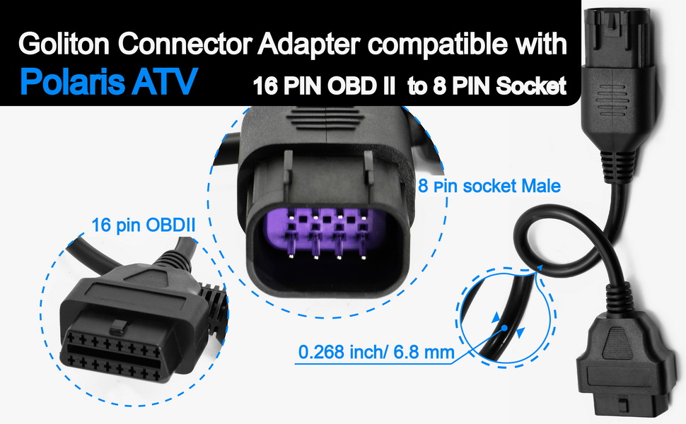 Motorcycle 8 Pin Male OBD2 Diagnostic Connection Line Compatible with Polaris ATV Slingshot RZR