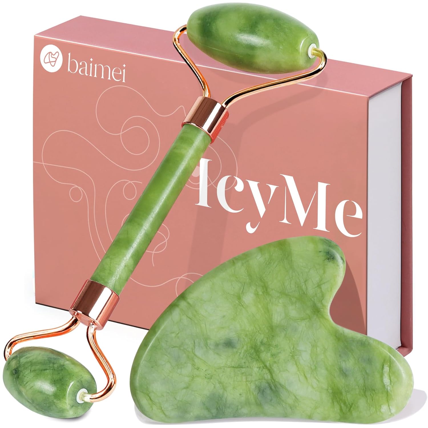 BAIMEI IcyMe Gua Sha & Jade Roller Facial Tools Face Roller and Gua Sha Set for Puffiness and Redness Reducing Skin Care Routine, Self Care for Men Women - Green eBaydiy Tools