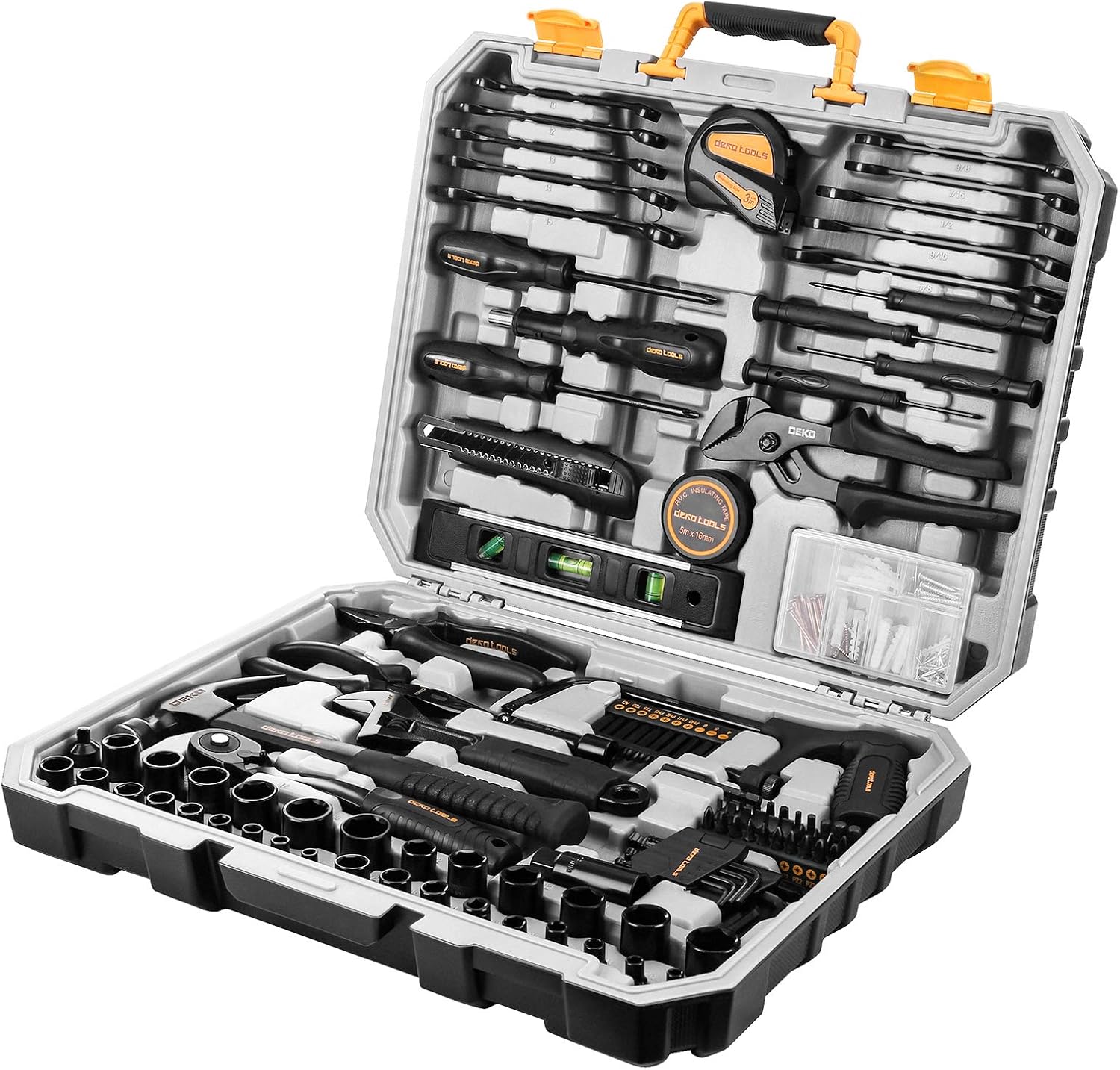DEKOPRO 218-Piece General Household Hand Tool kit, Professional Auto Repair Tool Set for Homeowner, General Household Hand Tool Set with Plier, Screwdriver Set, Socket Set, with Portable Storage Case eBaydiy Tools