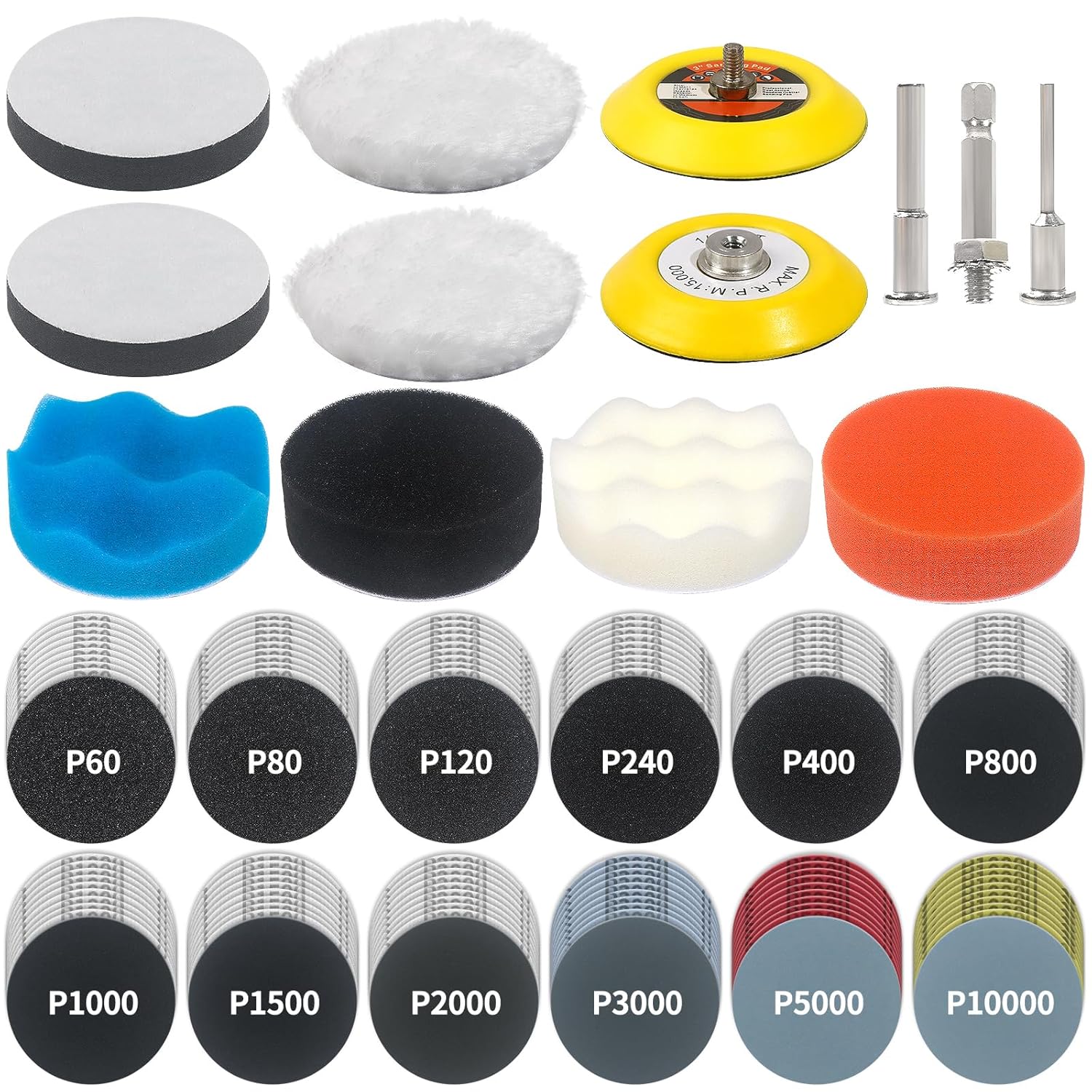 133 PCS Sanding Disc Drill Polishing Kit Sanding Attachment, 3 Inch Wet Dry Headlight Restoration Kit, Hook and Loop Sandpaper Buffing Pads with Rotary Tools for Car Wood Metal Glass Resin Expoxy eBaydiy Tools