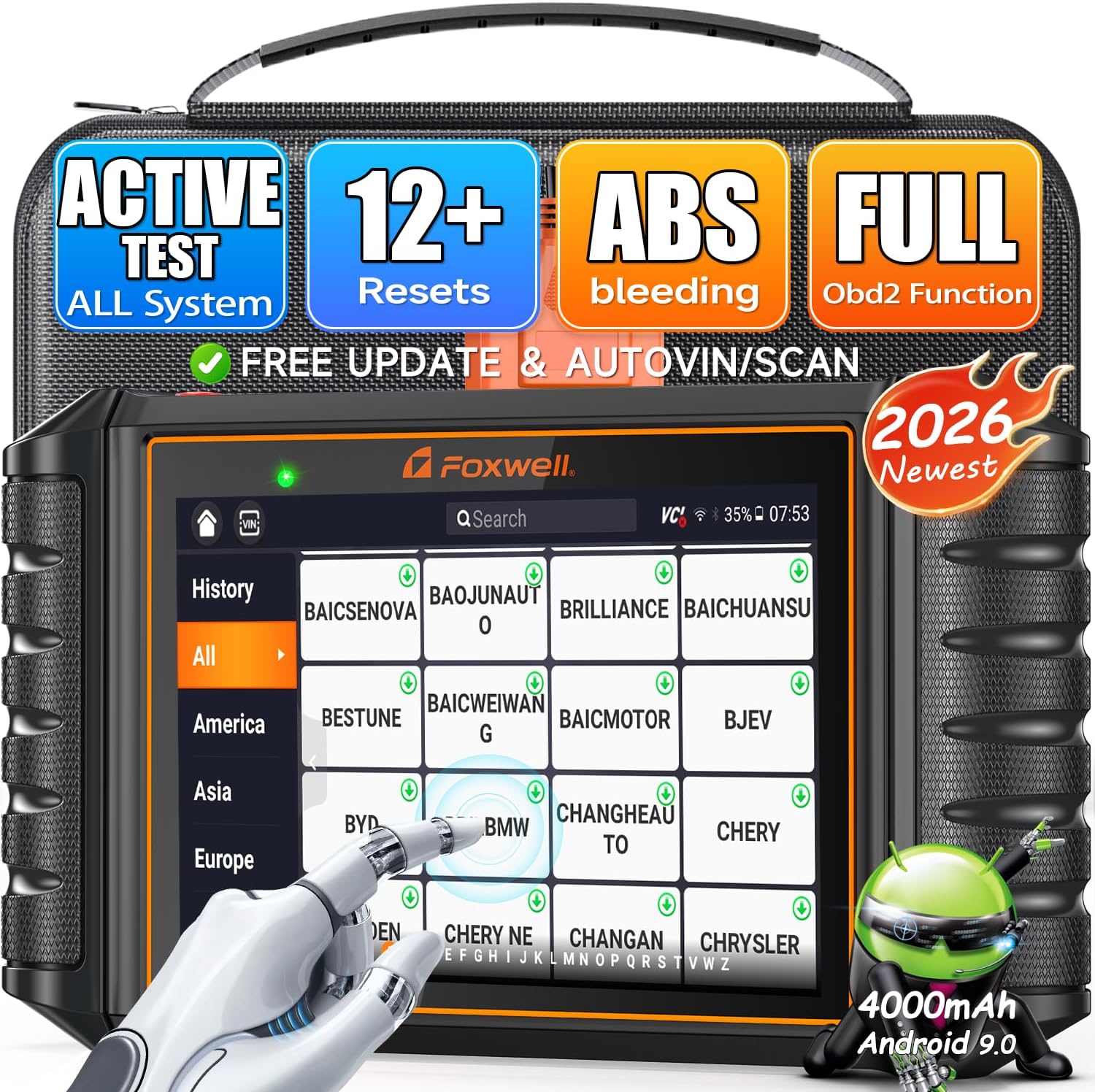 2026 FOXWELL NT726 OBD2 Scanner Diagnostic Tool, All System Bidirectional Scan Tool with TOP 12 Resets, Precise Car Diagnostic Scanner for All Vehicles, CAN-FD, FCA Autoauth, Lifetime Update, AutoVIN eBaydiy Tools