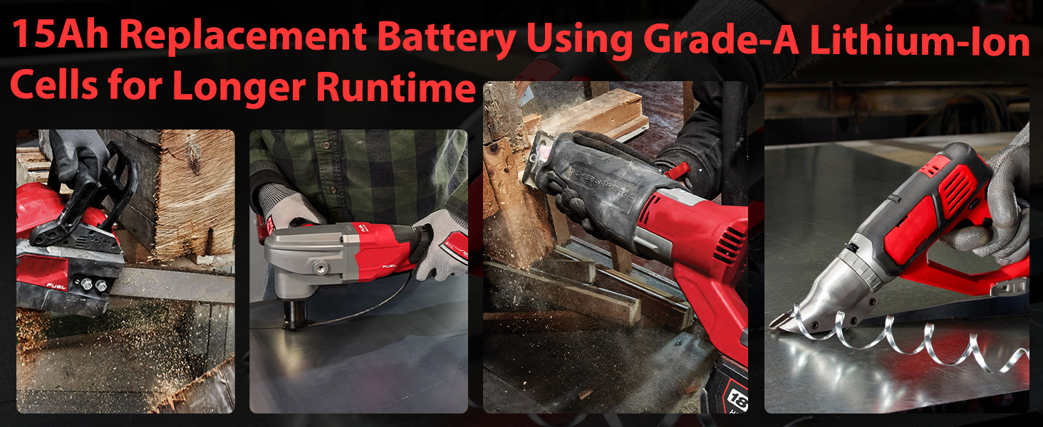 15Ah Replacement Battery Using Grade-A Lithium-Ion Cells for Longer Runtime