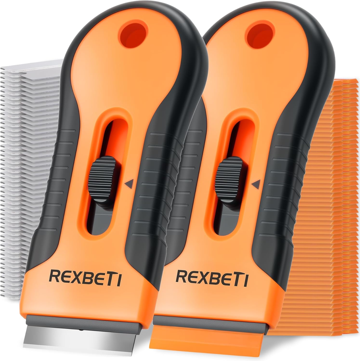REXBETI Razor Blade Scraper Tool, 2 Pack Razor Scraper Set with Extra 80Pcs Razor Blades -30Pcs Metal and 50Pcs Plastic Blades, Cleaning Scraper Tool, Cooktop, Paint, Glass Scraper eBaydiy Tools