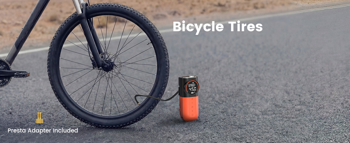 tire inflator air compressor for bicycle bike tires with presta adapter