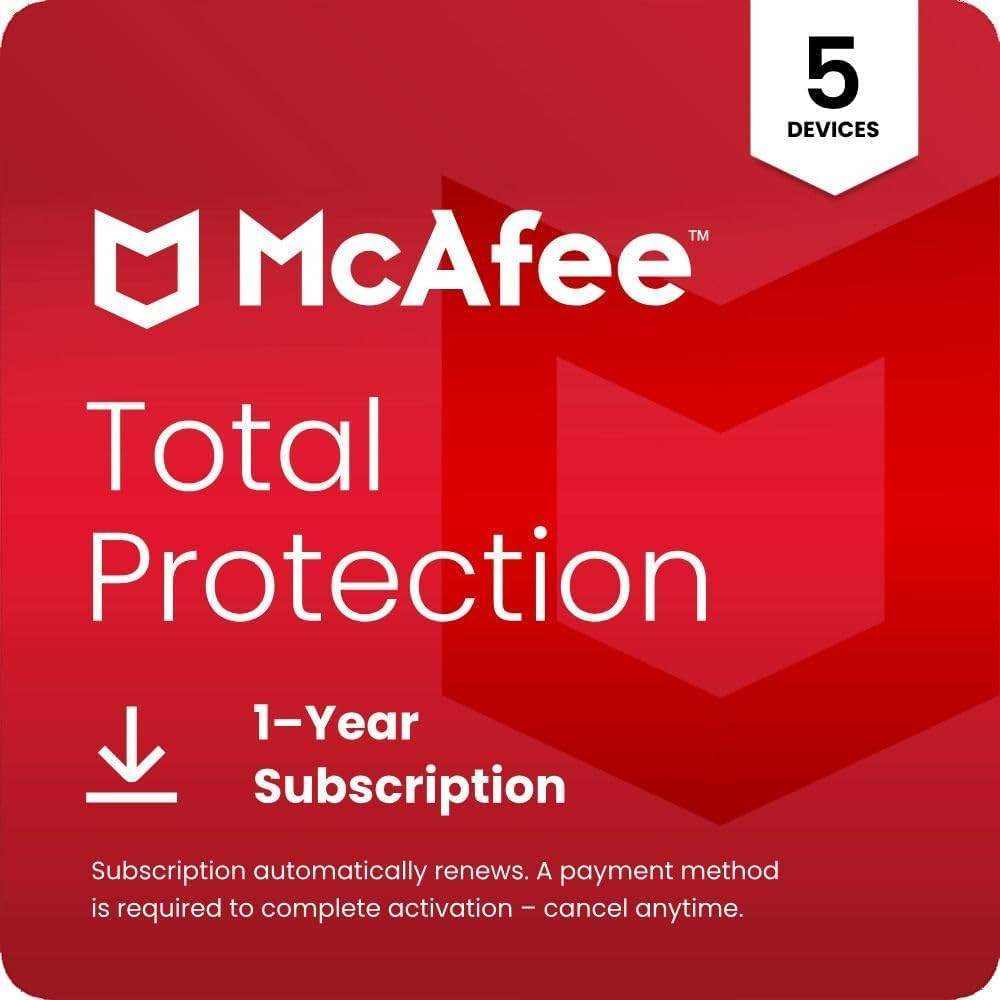 McAfee Total Protection 5-Device | AntiVirus Software 2026 for Windows PC & Mac, AI Scam Detection, VPN, Password Manager, Identity Monitoring | 1-Year Subscription with Auto-Renewal | Download eBaydiy Tools
