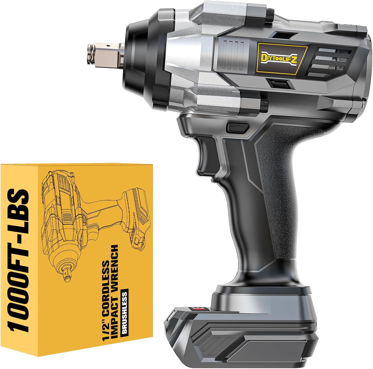 Cordless Impact Wrench 1/2 inch Compatible with DeWalt 20v Battery, 1000Ft-lbs(1360N.m) High Torque Impact Driver with 4-Modes, LED Light, Electric Impact Gun for Car/Truck/Mower(Bare Tool)