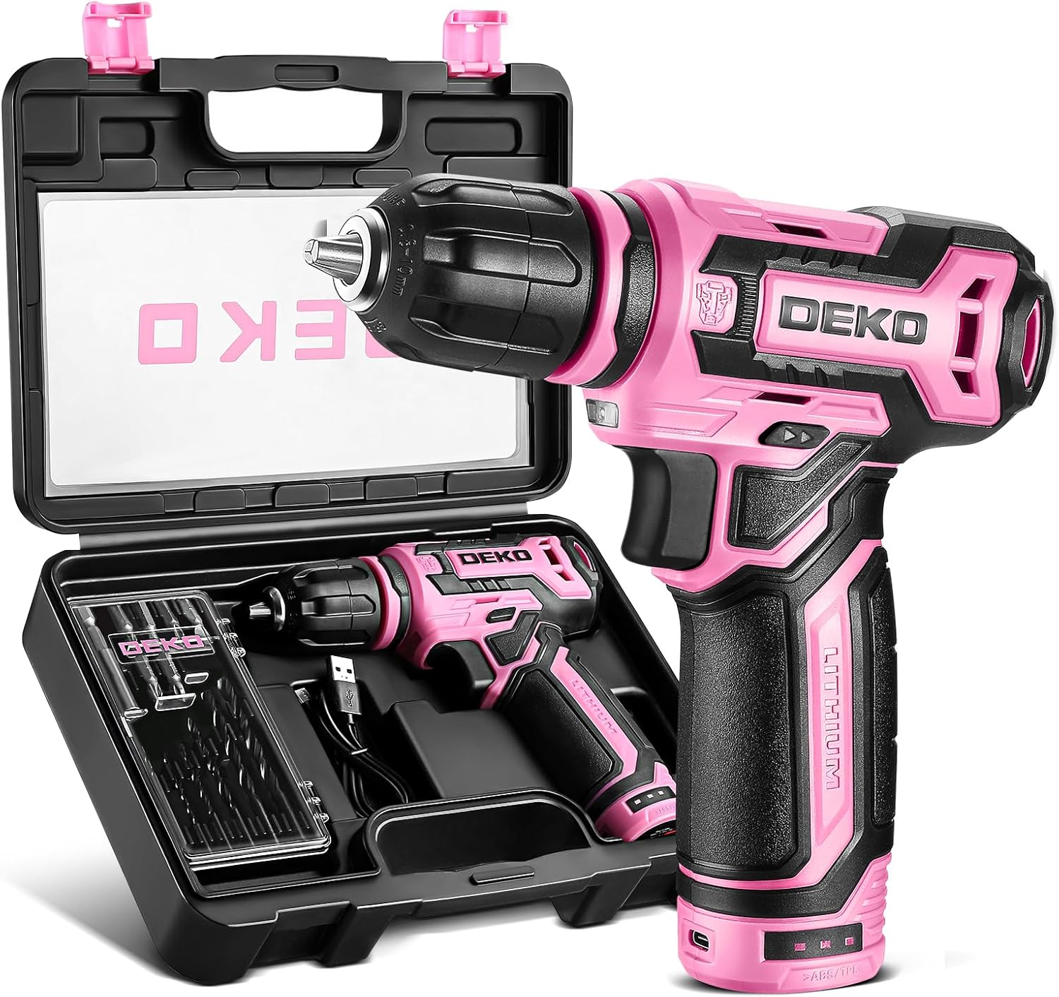 Cordless Drill:DEKOPRO 12V Power Drill Set with Pink 800RPM Electric Drills with Tool Set Gift Box, Pink Drill Set for Women