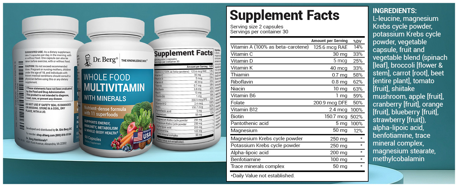 Dr. Berg Whole Food Multivitamin Premium A+ Content Multivitamin and Mineral Support