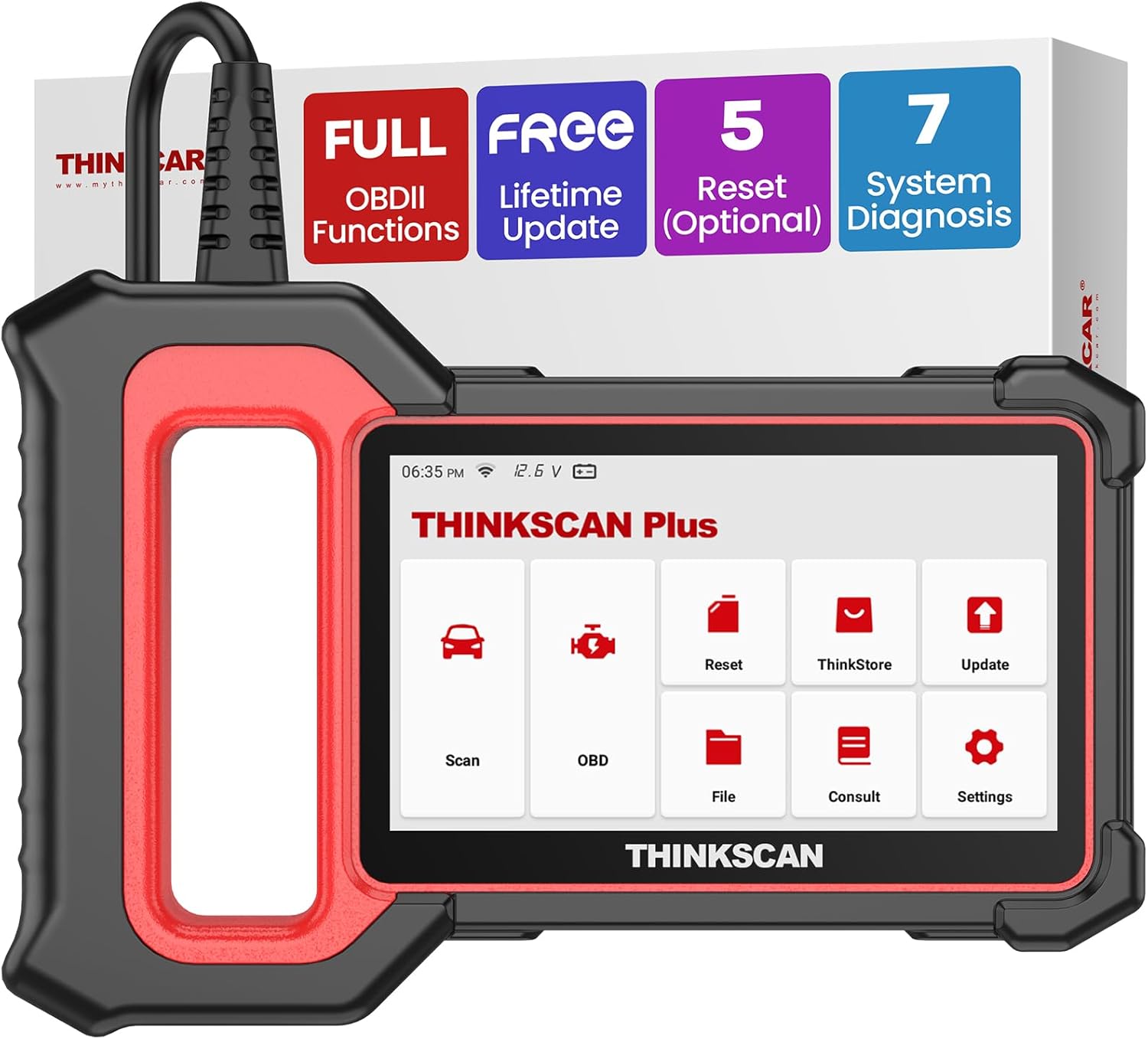 THINKCAR OBD2 Scanner, ThinkScan Plus S7 ABS,SRS,ECM,TCM,BCM,AC,IC System Diagnostic Scan Tool with 5 Special Services Options, Cover 94 Car Brands Code Reader, FCA AutoAuth, Wireless Update eBaydiy Tools