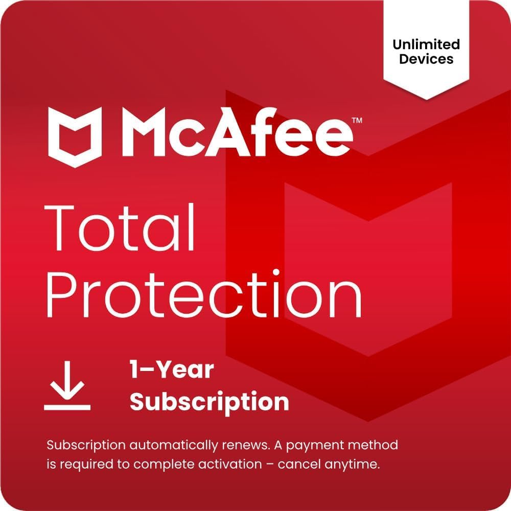 McAfee Total Protection Unlimited-Devices | AntiVirus Software 2026 for Windows PC & Mac, AI Scam Detection, VPN, Password Manager, ID Monitoring | 1-Year Subscription with Auto-Renewal | Download eBaydiy Tools