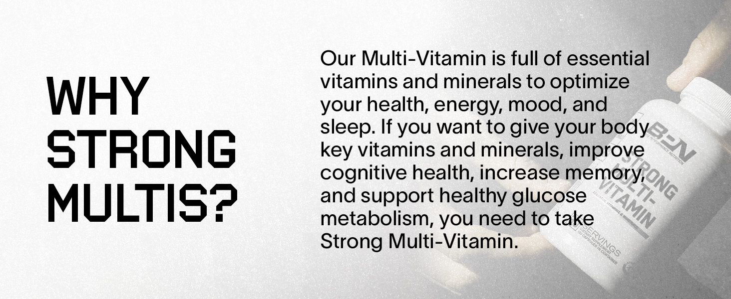 Why Strong Multi? Full of essential vitamins and minerals to optimize your health energy &amp;amp; mood