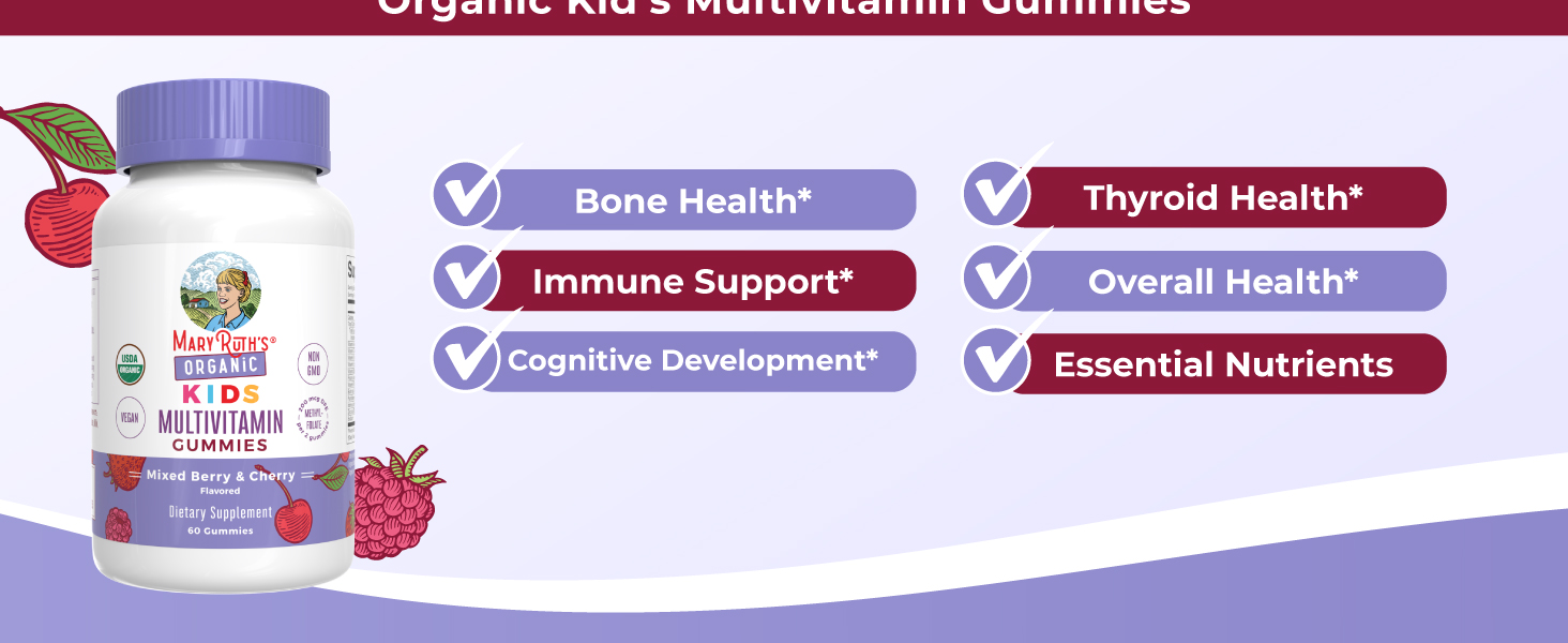 Kids Multivitamin Gummies, Mixed Berry &amp; Cherry, Org, 60 ct