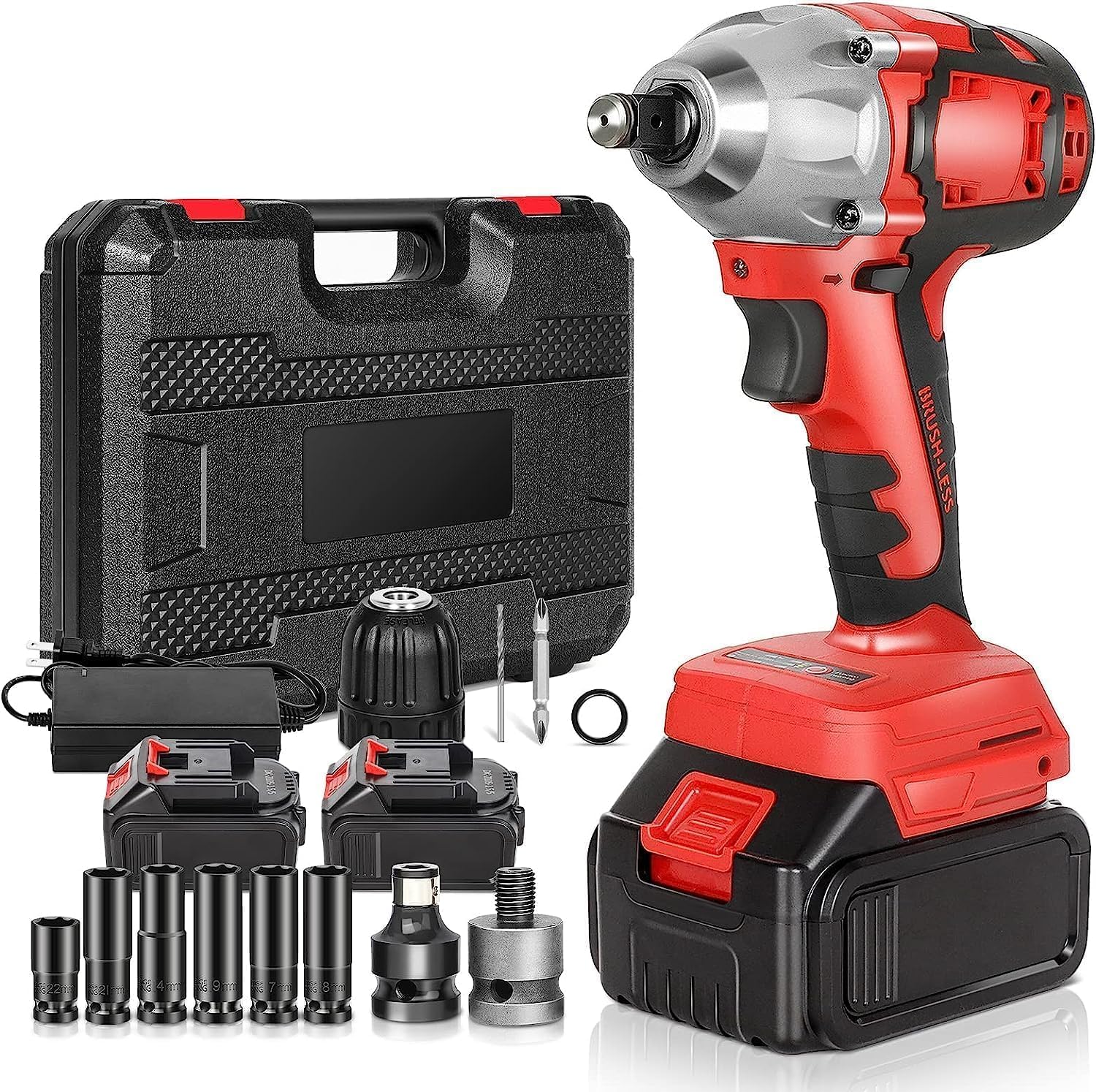 Cordless Impact Wrench, 210 ft-lbs (280N. m) Cordless Impact Gun 18V High Torque Power Impact Wrench with 2 PCS Batteries and 6 Sockets Wrench