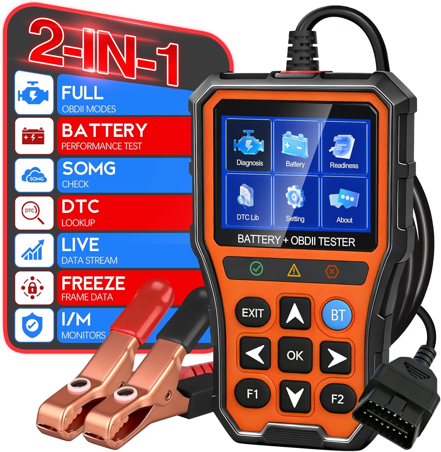 2-in-1 PRO OBD2 Scanner Diagnostic Tool, Car Code Reader with Battery Tester, Check Engine Code Reader with Reset OBDII, Real-Time Date, DTC Lookup, Scan Tool for All OBDII Protocol Cars Since 1996 eBaydiy Tools