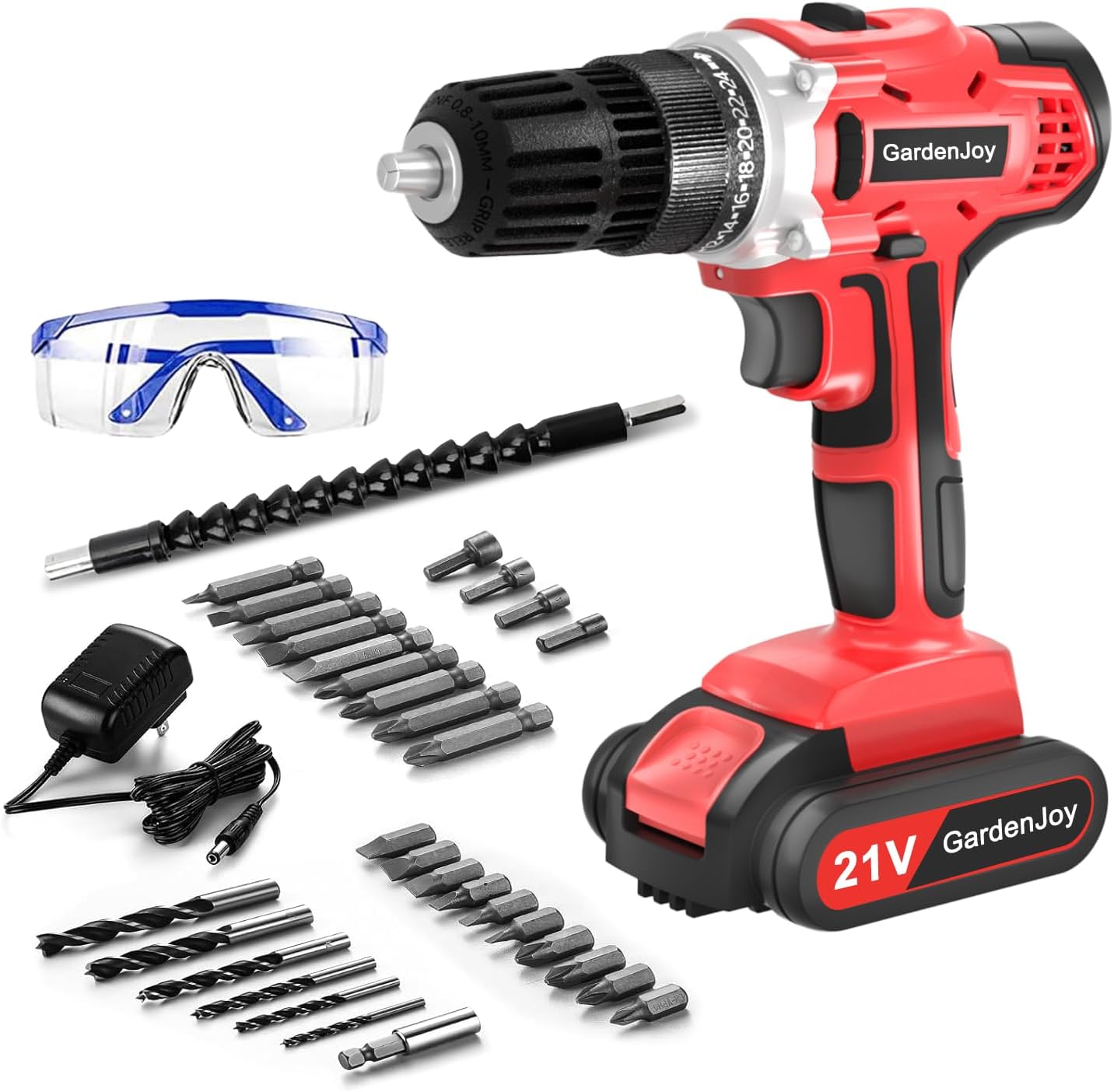 GardenJoy 20v Cordless Drill Set, Power Electric Kit Battery With Charger 30Nm 2-Speed 3/8" Keyless Chuck 24+1 Torque Drill Driver screwdriver Bits with LED Electric Work Light for Women DIY