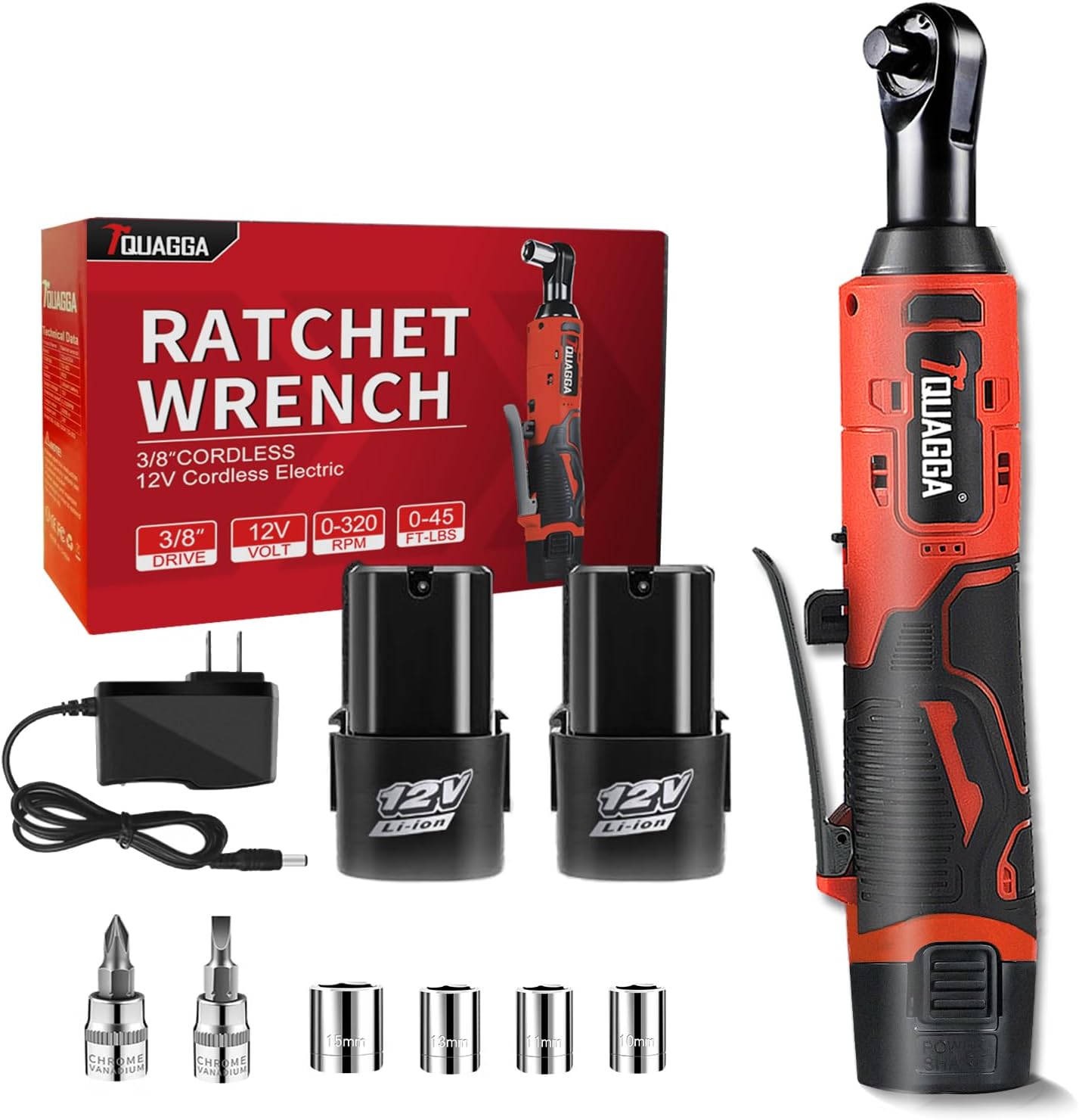 3/8" Cordless Electric Ratchet Wrench Set, 12V Power Ratchet Tool Kit With 2 Packs 2000 mAh Battery And Charger, 45 FT-LBS Battery Powered Wrench with Infinitely Variable Speeds