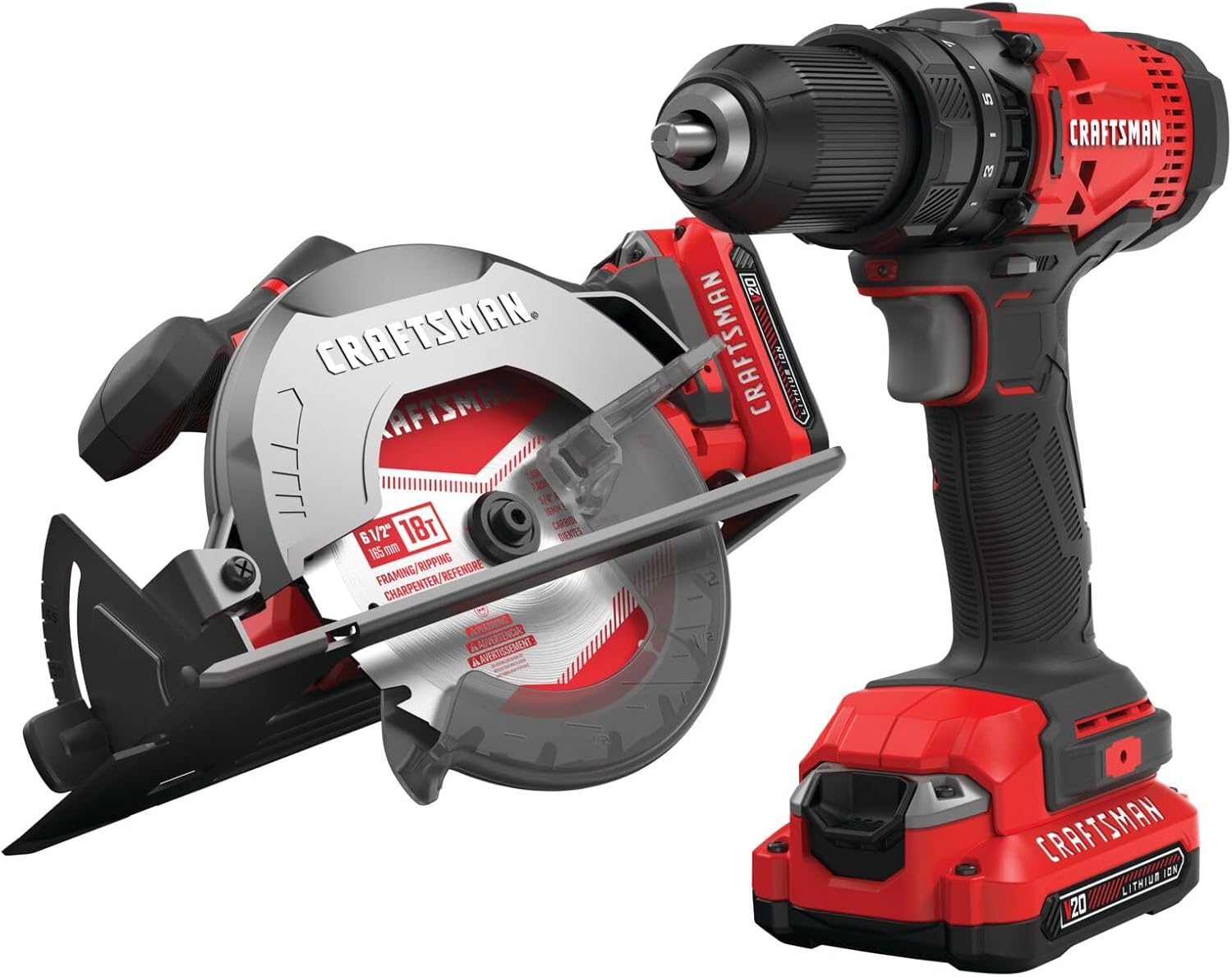 CRAFTSMAN V20 Cordless Power Tool Combo Kit, with Drill/Driver, Circular Saw, 2 Batteries and Charger (CMCK202C2)