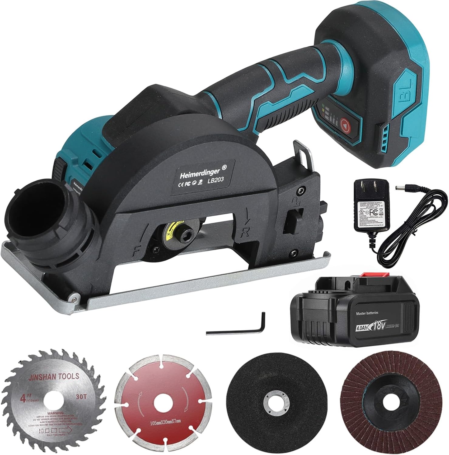 Heimerdinger 4-Inch Cordless Mini Circular Saw & Angle Grinder - Brushless Motor, 3 Speeds, 4000mAh Battery, Compatible with Makita 18V - DIY Power Tool for Wood & Metal