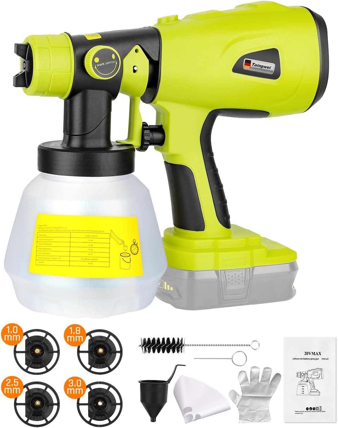 Taingwei Cordless Paint Sprayer for Ryobi 18v Battery,200W HVLP Paint Sprayer Gun with Brushless Motor for Cabinets Cars Walls Furniture House Painting (Tool Only)