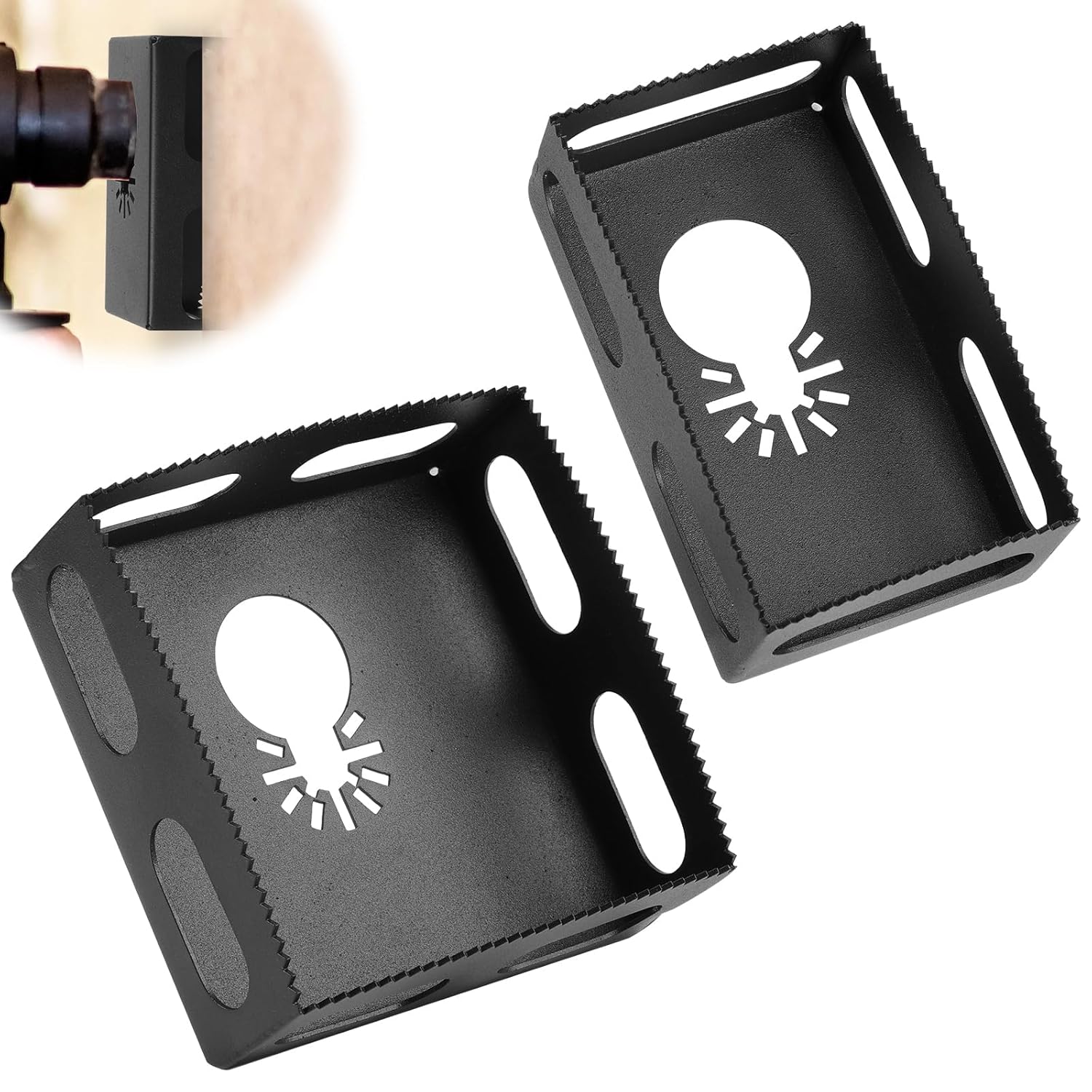 2 Pcs Square Slot Cutter for Outlet Boxes, Compatible with Dewalt 20V & Milwaukee M18 Oscillating Multi-Tool, Drywall Outlet Cutter for Single Gang Wall Boxes, Precise & Efficient Carving Tool, Black