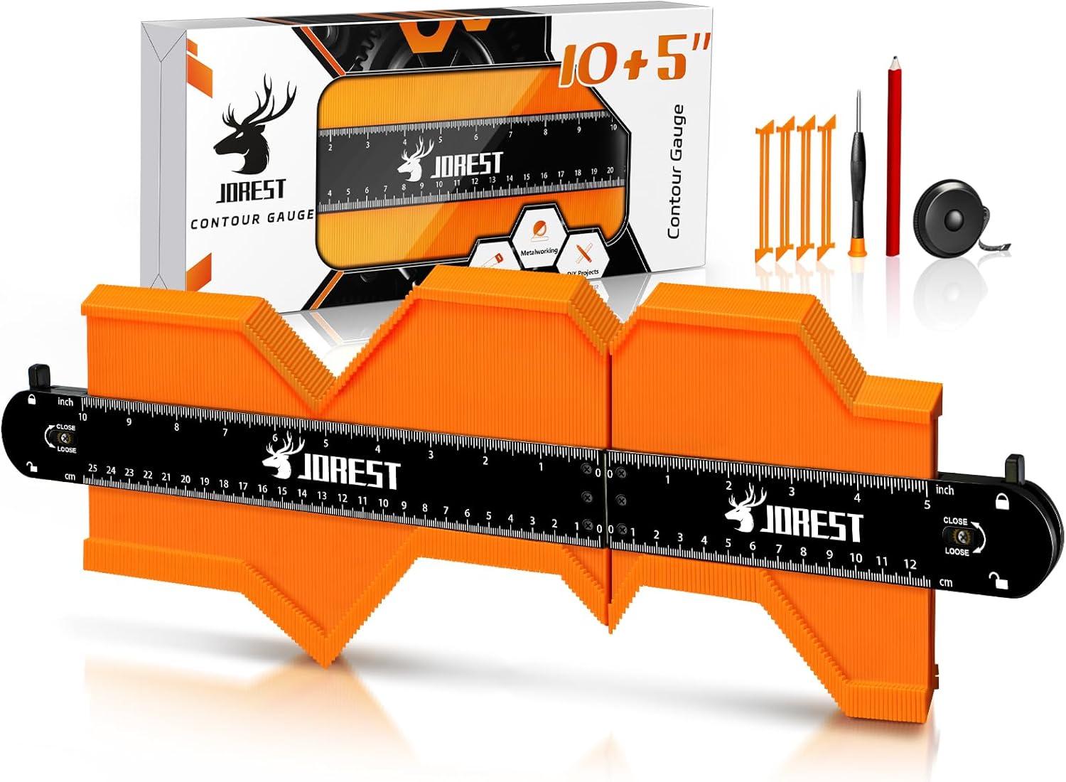 JOREST Connectable Contour Gauge (10+5 Inch), Gifts Ideas for Men Dad Handyman Husband Him, Shape Profile Duplicator with Lock, Outline Angle Measuring Tool, Template tool, Tile Flooring, Scribe Edge