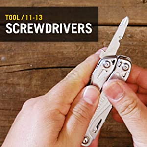 Rev Pocket Size Multitool with Package Opener and Screwdrivers, Stainless Steel
