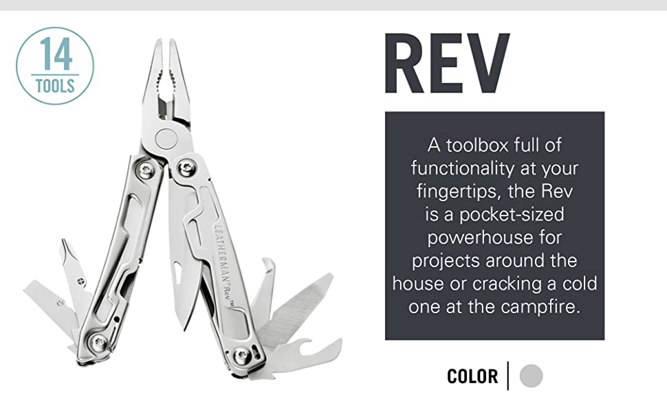 Rev Pocket Size Multitool with Package Opener and Screwdrivers, Stainless Steel