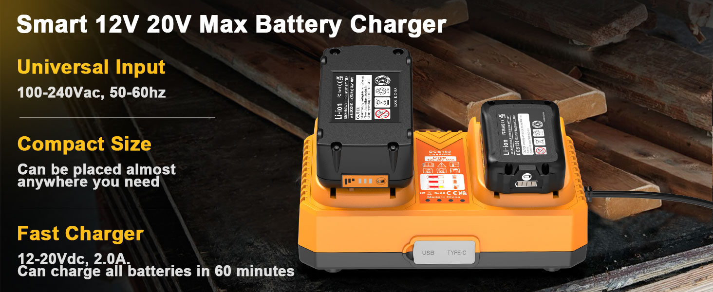 DCB102 battery charger with 5.0ah battery