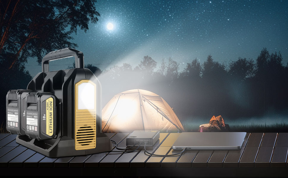 350W Power Inverter for Dewalt 20V 60V Li-ion Battery 4-Port