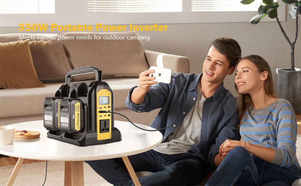350W Power Inverter for Dewalt 20V 60V Li-ion Battery 4-Port