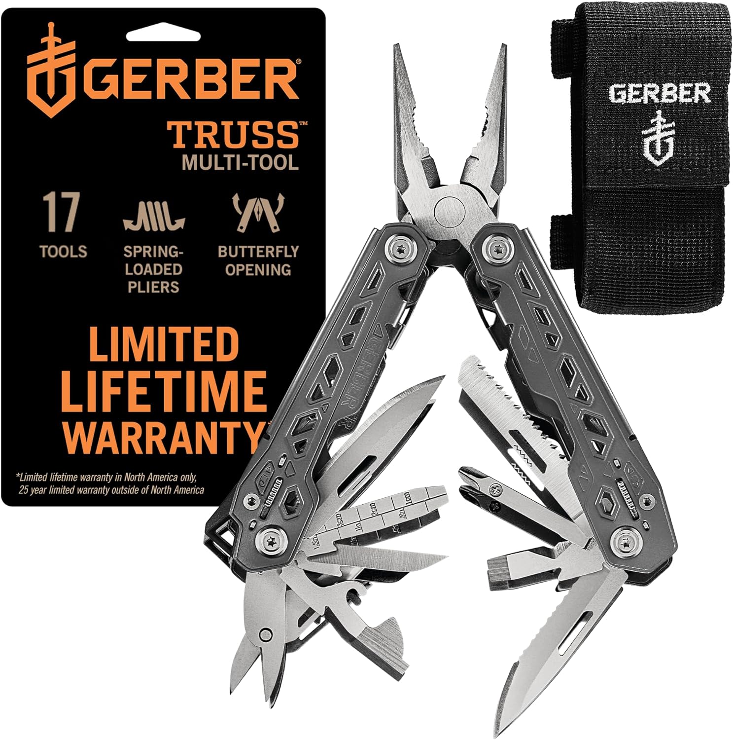 Gerber Gear Truss 17-in-1 EDC Needle Nose Pliers Multi tool - includes Pocket Knife, Screwdriver, and Bottle Opener Accessories - Gifts for Men, Fishing and Camping Gear - Gray with Standard Sheath eBaydiy Tools