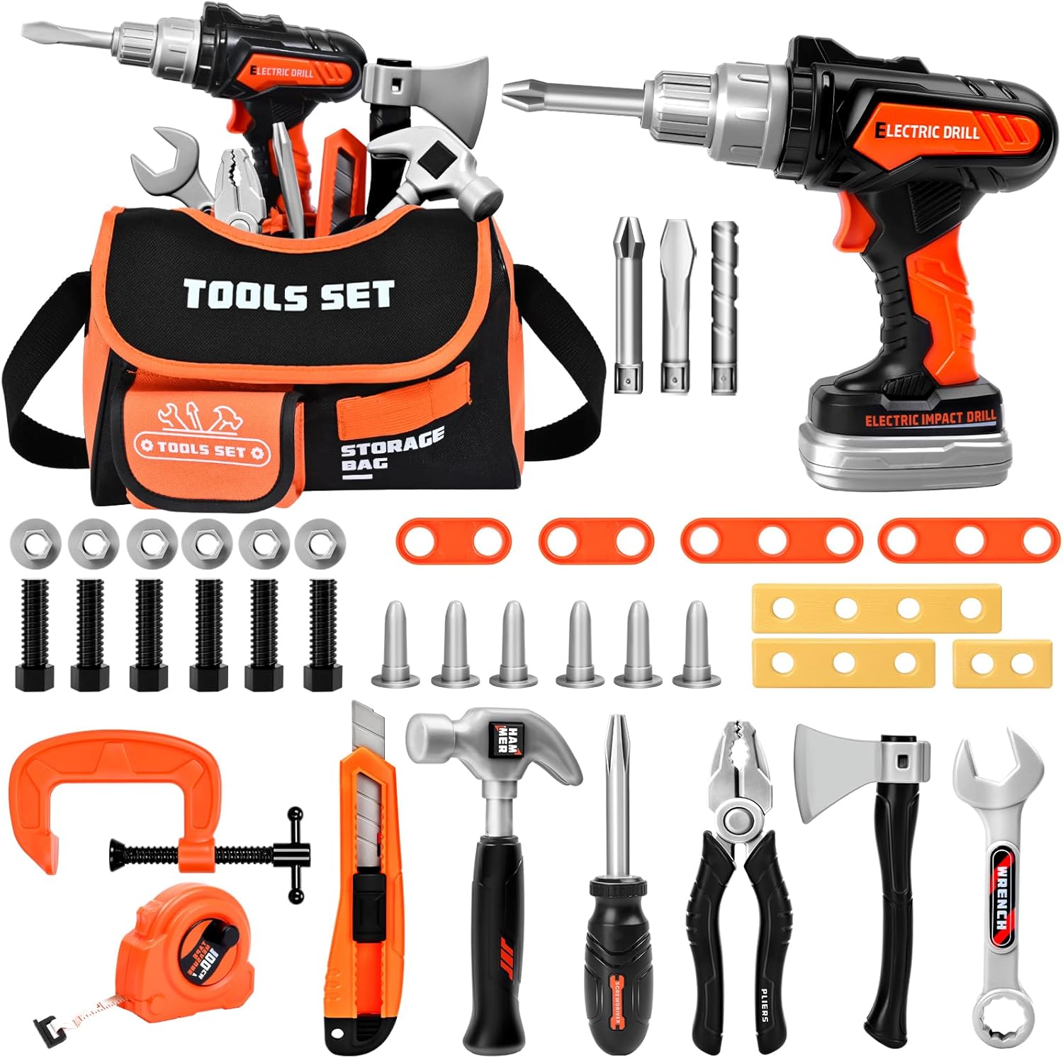 Kids Tool Sets with Portable Bag, Toddler Tool Set with Electric Drill Toy, Boy Toys Age 4, Construction Toys Tool Sets for Kid, Kids Tool Kit, Pretend Play Toys for 3 Year Old Boys Gift