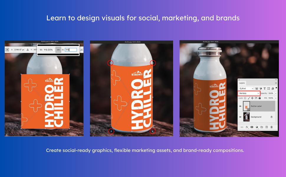 Learn to design brand mockups and visuals in Photoshop using stock content