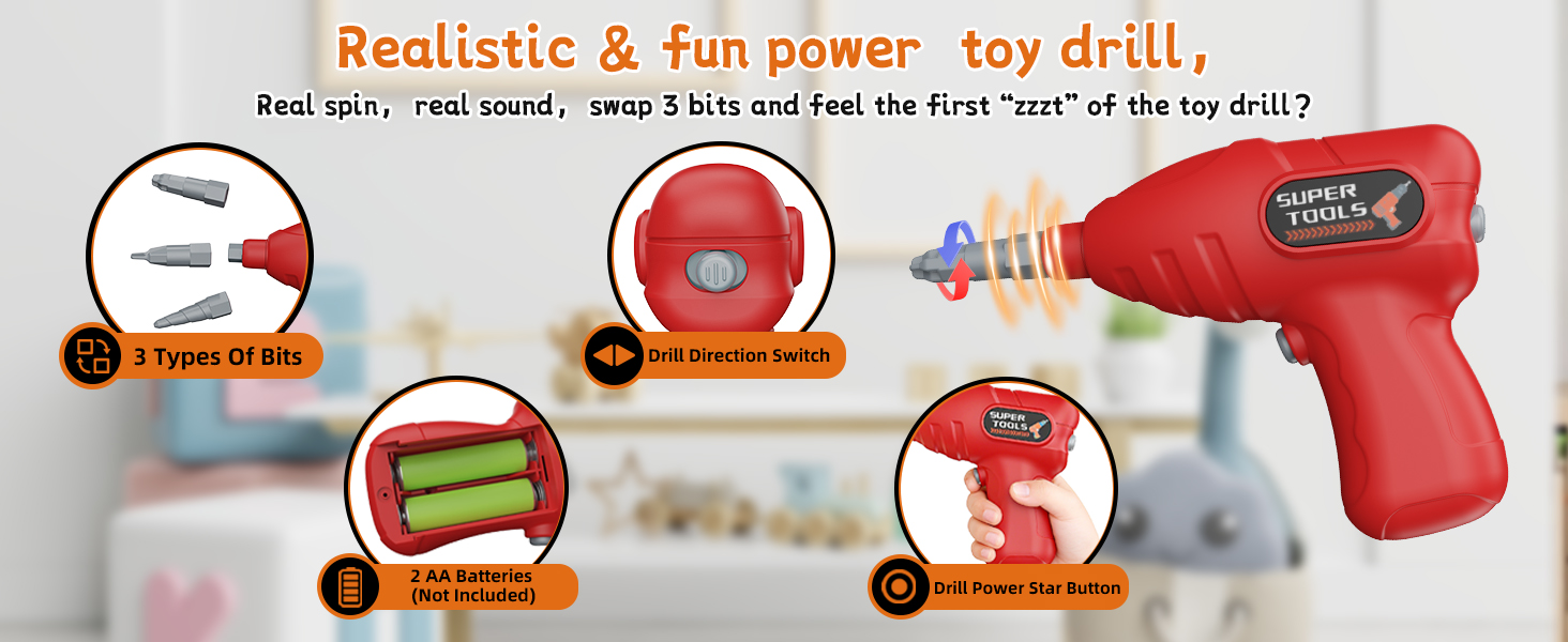 Kids Tool Set with Realistic Power Toy Drill