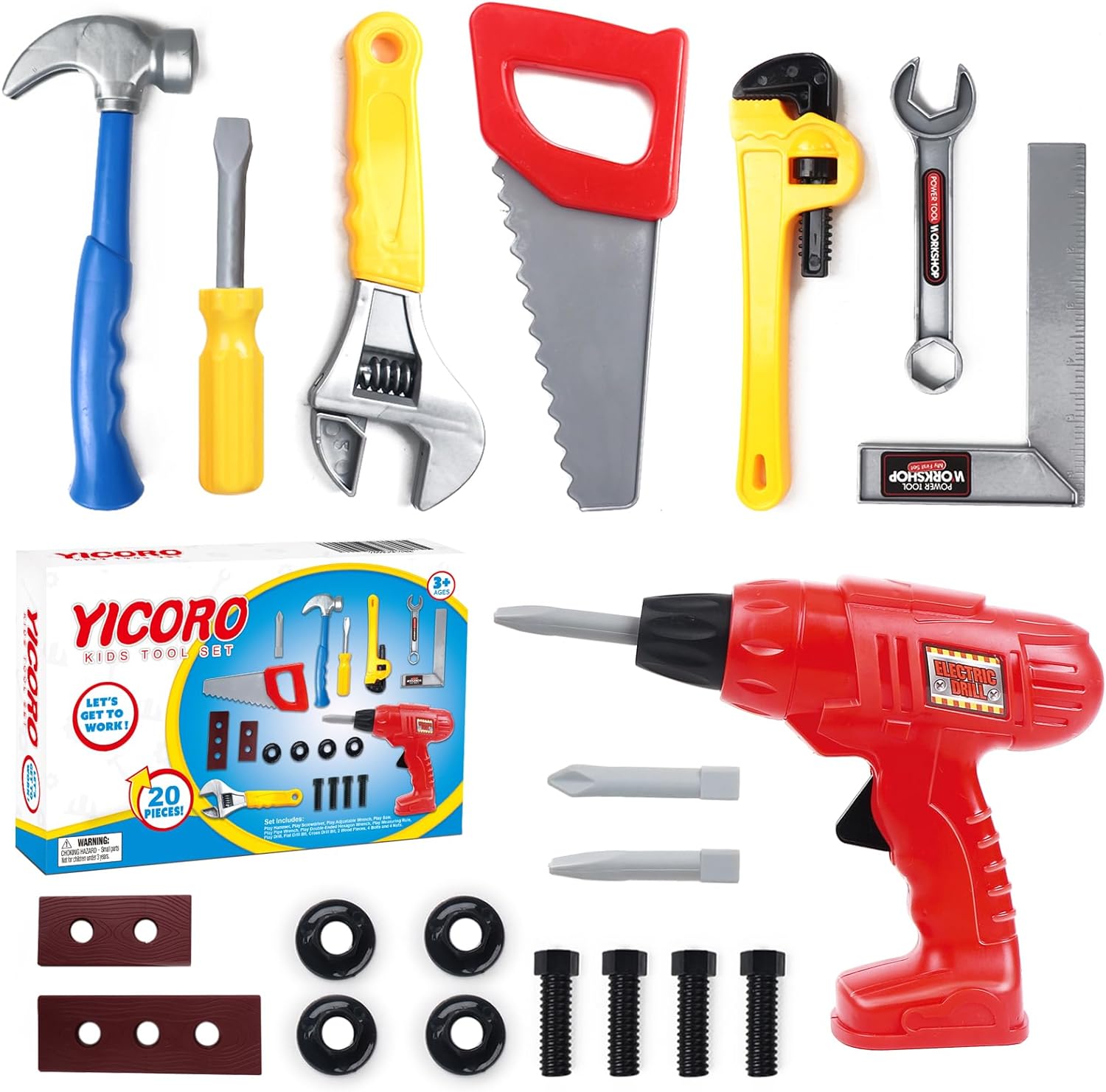 Kids Tool Set 20 PCS Toddler Tool Set with Toy Drill, Pretend Play Kids Toys for Ages 3,4,5,6,7,8 Years Old, Boy Toys, Girl Toys