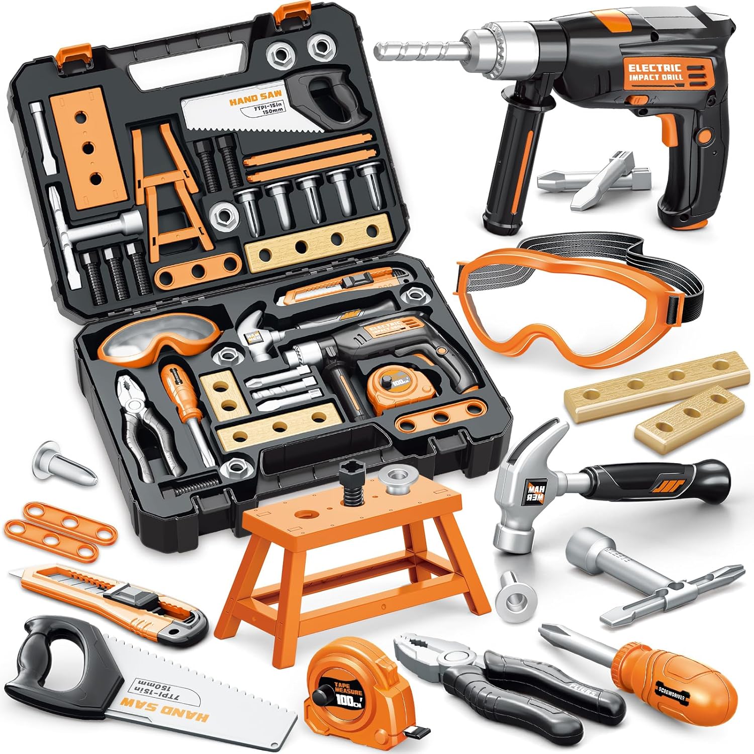 Kids Tool Set with Electronic Toy Drill, 41 Realistic Toy Tools with Tool Box for Toddler, Pretend Home Tool Kit & Drill Sets, Kids Construction Toys, Birthday Gifts for 3 4 5 Years Old Boys Girls